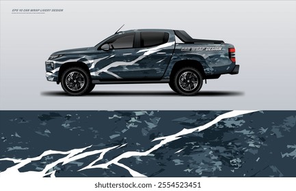 pick up truck truck double cabin branding sport rally Pick up truck touch of black, mockup with racing wrap decal or livery design.