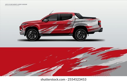 pick up truck truck double cabin branding sport rally Pick up truck touch of black, mockup with racing wrap decal or livery design.