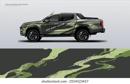 pick up truck truck double cabin branding sport rally Pick up truck touch of black, mockup with racing wrap decal or livery design.