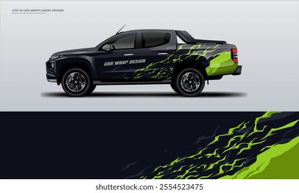 pick up truck truck double cabin branding sport rally Pick up truck touch of black, mockup with racing wrap decal or livery design.