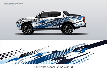 pick up truck truck double cabin branding sport rally Pick up truck touch of black, mockup with racing wrap decal or livery design.