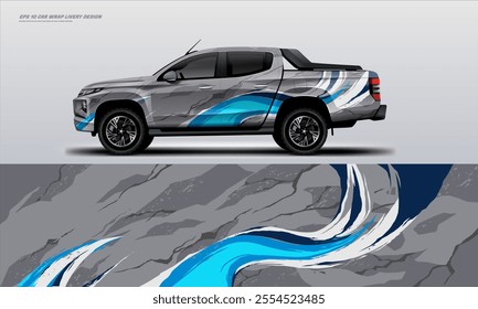 pick up truck truck double cabin branding sport rally Pick up truck touch of black, mockup with racing wrap decal or livery design.