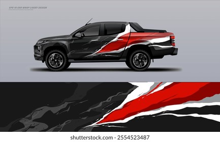 pick up truck truck double cabin branding sport rally Pick up truck touch of black, mockup with racing wrap decal or livery design.