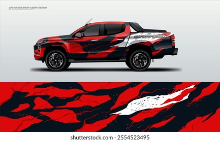 pick up truck truck double cabin branding sport rally Pick up truck touch of black, mockup with racing wrap decal or livery design.