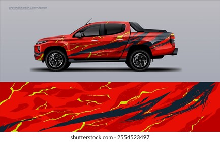 pick up truck truck double cabin branding sport rally Pick up truck touch of black, mockup with racing wrap decal or livery design.