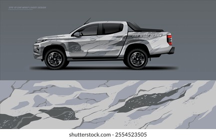 pick up truck truck double cabin branding sport rally Pick up truck touch of black, mockup with racing wrap decal or livery design.