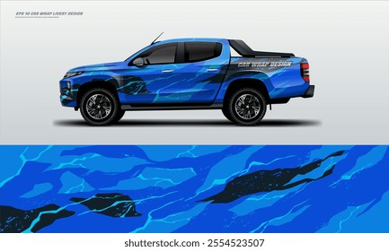 pick up truck truck double cabin branding sport rally Pick up truck touch of black, mockup with racing wrap decal or livery design.