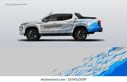 pick up truck truck double cabin branding sport rally Pick up truck touch of black, mockup with racing wrap decal or livery design.