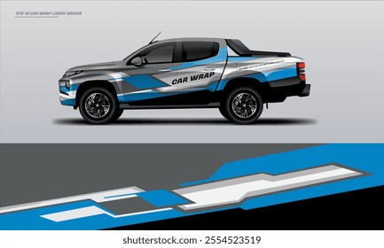 pick up truck truck double cabin branding sport rally Pick up truck touch of black, mockup with racing wrap decal or livery design.