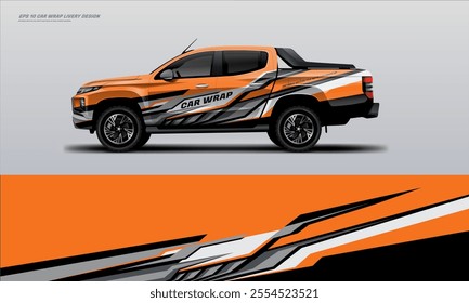 pick up truck truck double cabin branding sport rally Pick up truck touch of black, mockup with racing wrap decal or livery design.