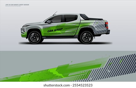 pick up truck truck double cabin branding sport rally Pick up truck touch of black, mockup with racing wrap decal or livery design.