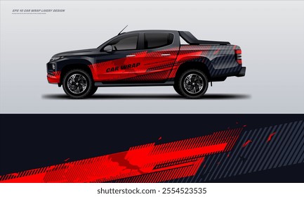 pick up truck truck double cabin branding sport rally Pick up truck touch of black, mockup with racing wrap decal or livery design.