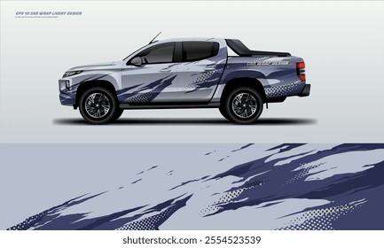 pick up truck truck double cabin branding sport rally Pick up truck touch of black, mockup with racing wrap decal or livery design.