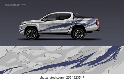 pick up truck truck double cabin branding sport rally Pick up truck touch of black, mockup with racing wrap decal or livery design.