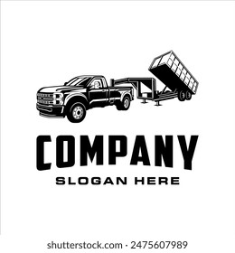 Pick up truck and dump trailer vector with masculine style design