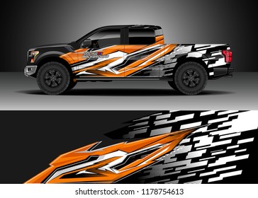 
Pick up truck graphic. Abstract stripe racing background kit designs for vinyl wrap vehicle, race car, rally, adventure and livery
