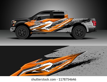 
Pick up truck graphic. Abstract stripe racing background kit designs for vinyl wrap vehicle, race car, rally, adventure and livery