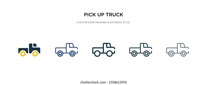 pick up truck icon in different style vector illustration. two colored and black pick up truck vector icons designed in filled, outline, line and stroke style can be used for web, mobile, ui