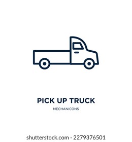 pick up truck icon from mechanicons collection. Thin linear pick up truck, truck, car outline icon isolated on white background. Line vector pick up truck sign, symbol for web and mobile