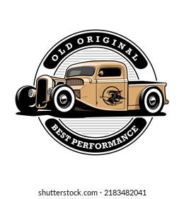 pick up truck old custom classic auto theme logo icon design vector