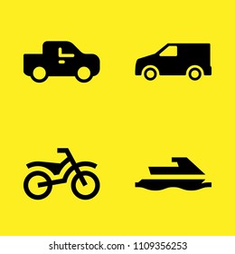 pick up truck, van, jet ski and bike vector icon set. Sample icons set for web and graphic design