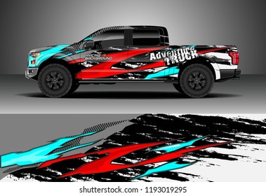 Pick up truck wrap design vector. Graphic abstract stripe racing background kit designs for wrap vehicle, race car, nascar car, rally, adventure and livery