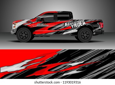 Pick up truck wrap design vector. Graphic abstract stripe racing background kit designs for wrap vehicle, race car, nascar car, rally, adventure and livery