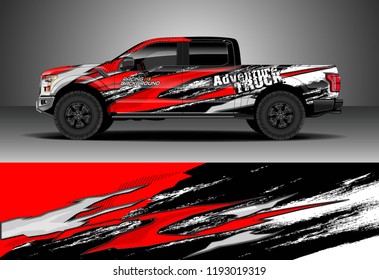 Pick up truck wrap design vector. Graphic abstract stripe racing background kit designs for wrap vehicle, race car, nascar car, rally, adventure and livery