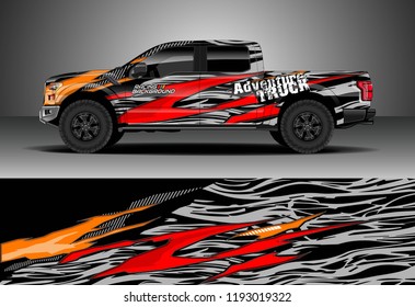 Pick up truck wrap design vector. Graphic abstract stripe racing background kit designs for wrap vehicle, race car, nascar car, rally, adventure and livery