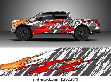 Pick up truck wrap design vector. Graphic abstract stripe racing background kit designs for wrap vehicle, race car, nascar car, rally, adventure and livery