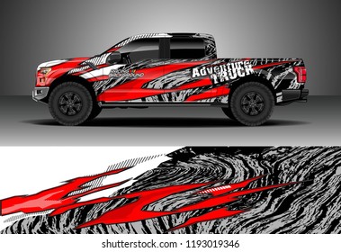 Pick up truck wrap design vector. Graphic abstract stripe racing background kit designs for wrap vehicle, race car, nascar car, rally, adventure and livery
