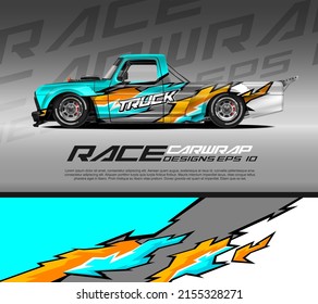 pick up truck wrap design vector for race car, rally, adventure vehicle and sport livery. Graphic abstract stripe racing background kit designs. eps 10