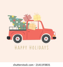 pick up vector illustration with christmas tree and gift boxes