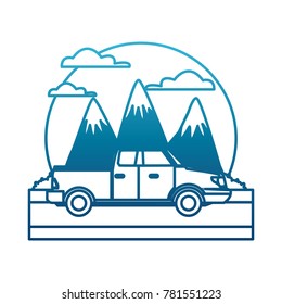 Pick up vehicle between mountains landscape