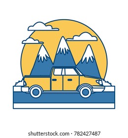Pick up vehicle between mountains landscape