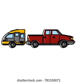 Pick up vehicle with caravan trailer