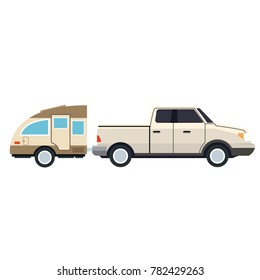 Pick up vehicle with caravan trailer