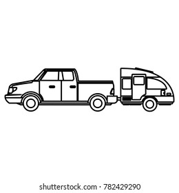 Pick up vehicle with caravan trailer