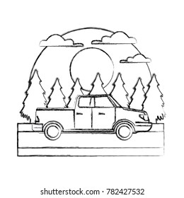 Pick up vehicle In the forest