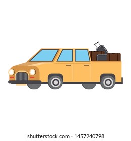 Pick up vehicle with luggage isolated vector illustration