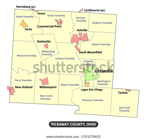 Pickaway County Ohio Colored Map Detailed Stock Vector Royalty
