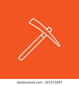 Pickax line icon for web, mobile and infographics. Vector white icon isolated on red background.