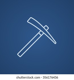 Icono de línea de Pickax para web, móvil e infografía. Icono azul claro del vector aislado en fondo azul.