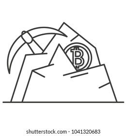 Pickaxe bitcoin on thin line style