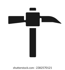 Pickaxe black glyph icon. Manual instruments for miners. Ore extraction. Coal mining. Heavy industry. Silhouette symbol on white space. Solid pictogram. Vector isolated illustration