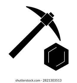 Pickaxe Crypto Mining Icon with Hexagon Block for Cryptocurrency, Data Mining, and Blockchain Concept Vector Illustration