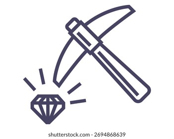Pickaxe und Diamant-Ikone. Gewinnung wertvoller Ressourcen. Flache Abbildung.