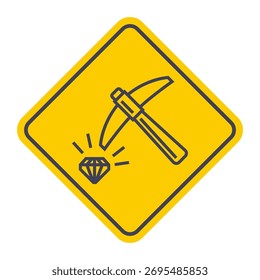 Pickaxe und Diamant-Ikone. Gewinnung wertvoller Ressourcen. Flache Abbildung.