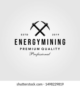 pickaxe energy mining luxury vintage logo design illustration