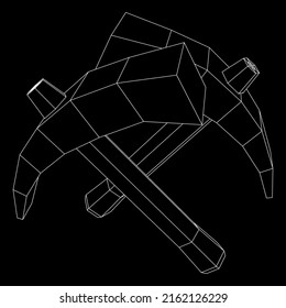 Pickaxe for extraction of precious stones or extracting minerals. Miners hand tool. Wireframe low poly mesh vector illustration